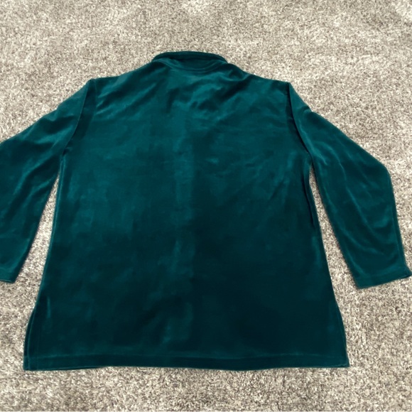 Ladies Petite Medium Sag Harbor Green Velour Button Down Front Shirt Long Sleeve - Picture 5 of 10